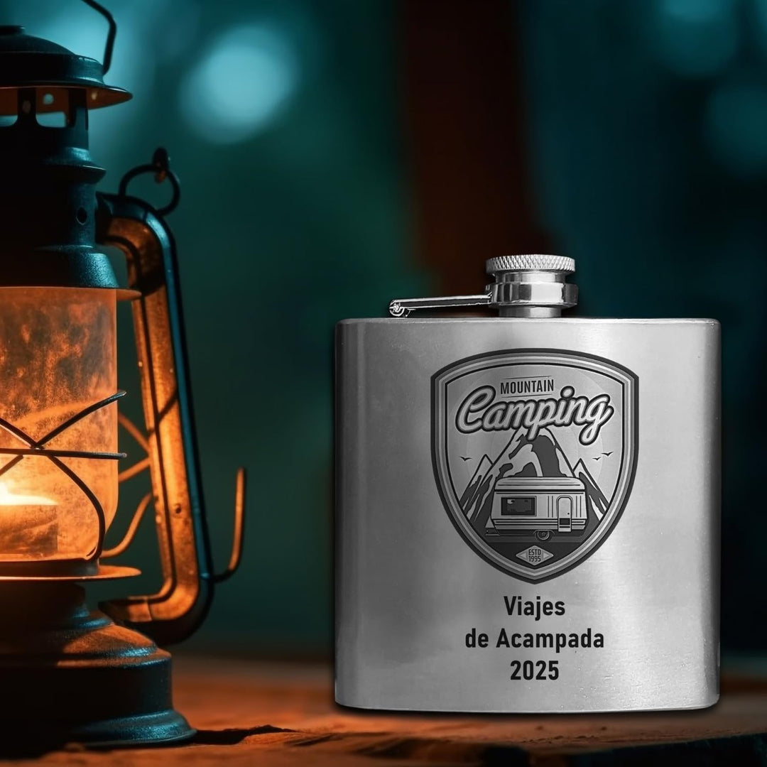Edelstahl-Flachmann, personalisiert mit Ihrem Foto und Text, 175 ml, Lasergravur.