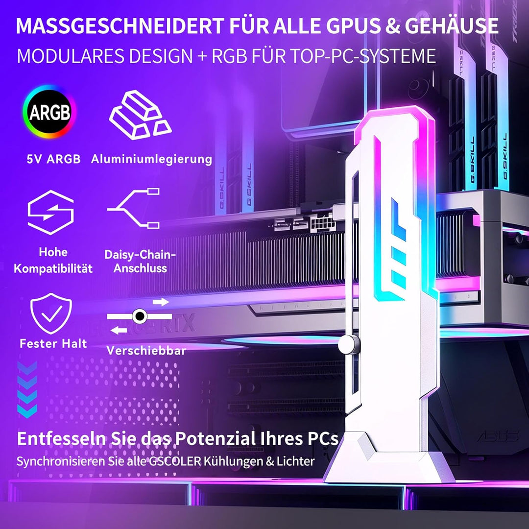 X7 ARGB Grafikkarten-Halterung, 5V-3-Pin, 60–163 mm, Weiss