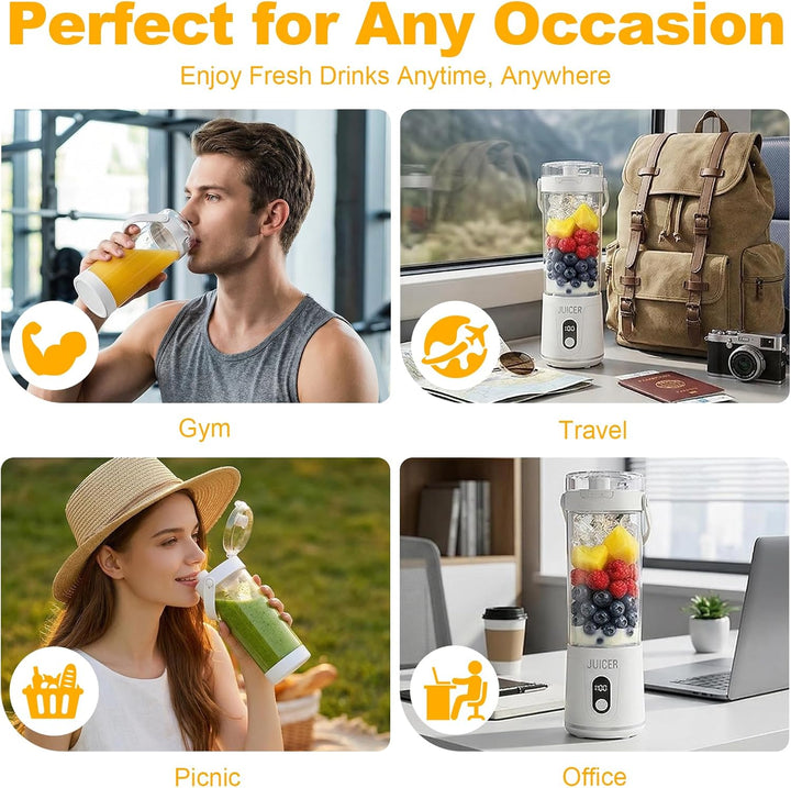 Tragbarer Mixer 580ml, Smoothie Maker to Go mit 12 Edelstahlklingen, 20000 U/min, USB-C Wiederauflad