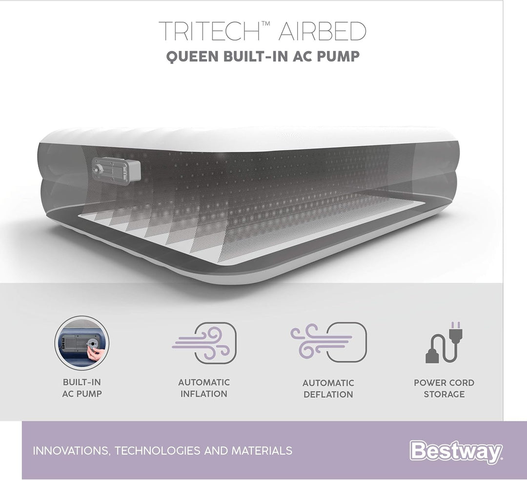 Bestway Tritech™ Luftbett, 203 x 152 x 36 cm, Double, mit integrierter Elektropumpe