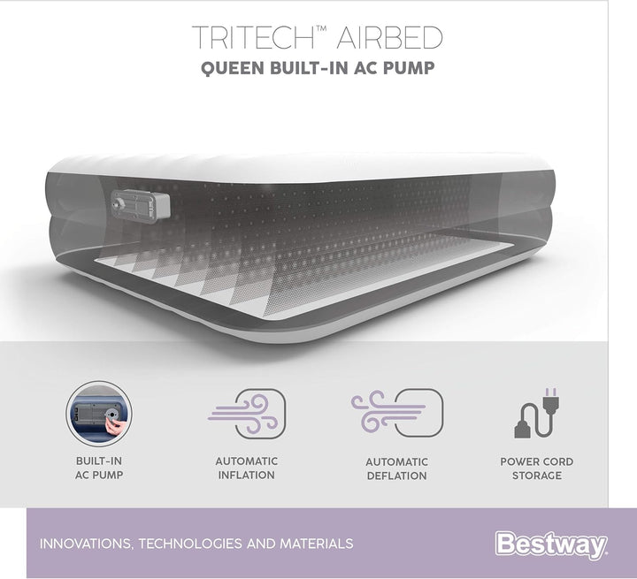 Bestway Tritech™ Luftbett, 203 x 152 x 36 cm, Double, mit integrierter Elektropumpe