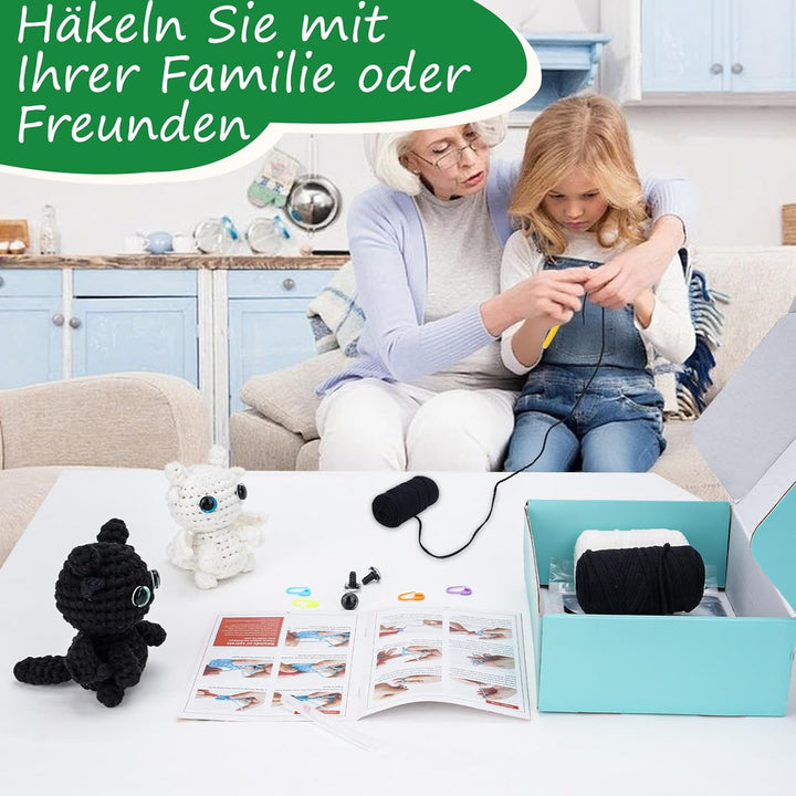 puiaxod Häkelset für Anfänger, Erwachsene Kinder Häkelnadel Set für Anfänger, 2 Stück Schwarz-Weisse
