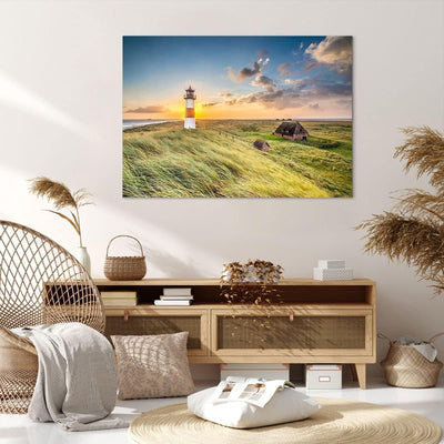 Bilder auf Leinwand 100x70cm Leinwandbild mit Rahmen Leuchtturm Meer Gross Wanddeko Bild Schlafzimme