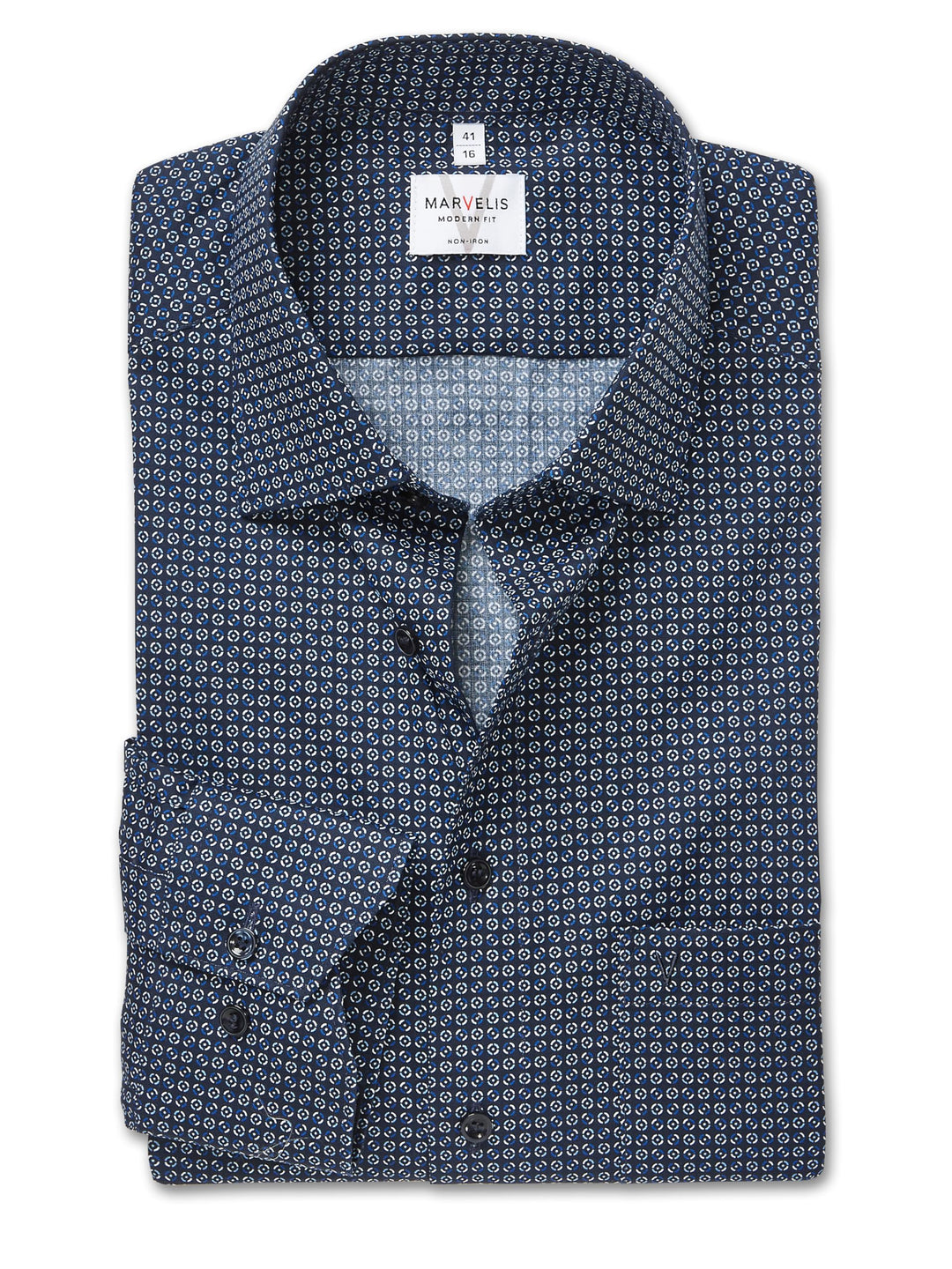 Marvelis Herren Businesshemd Langarm 722584,Rotationsdruck,Modern Fit,New Kent 39 Marine 18, 39 Mari