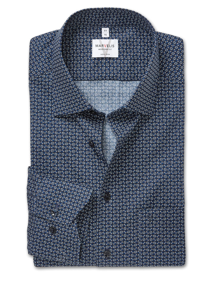 Marvelis Herren Businesshemd Langarm 722584,Rotationsdruck,Modern Fit,New Kent 47 Marine 18, 47 Mari