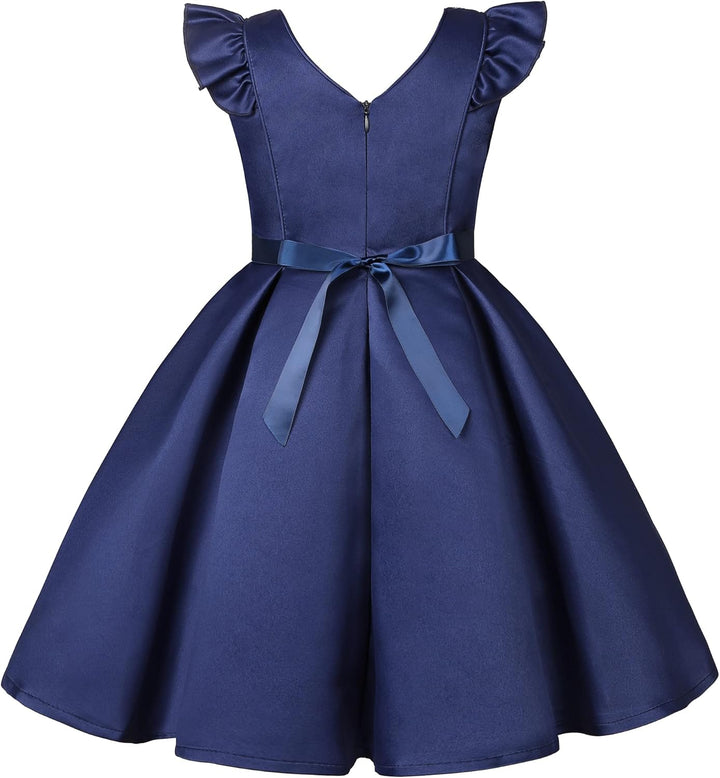 BUNNY LULU Mädchen Kleid mit schräger Schulter, Brautjungfer, Hochzeit, Prinzessin, Kinder, Schleife