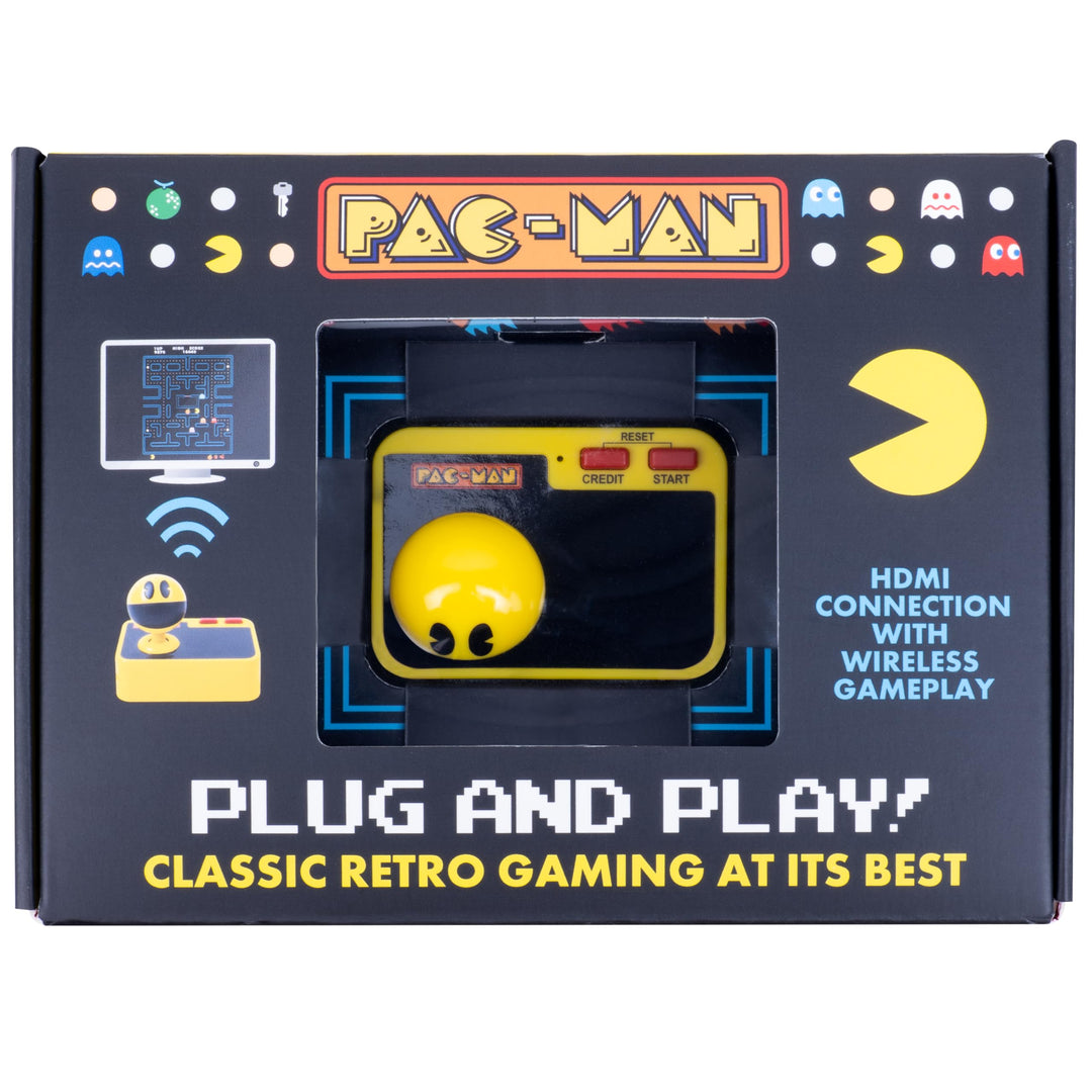 Fizz Creations PAC-MAN Plug & Play Retro Gaming Arcade Game Wireless Controller Included HDMI Cable