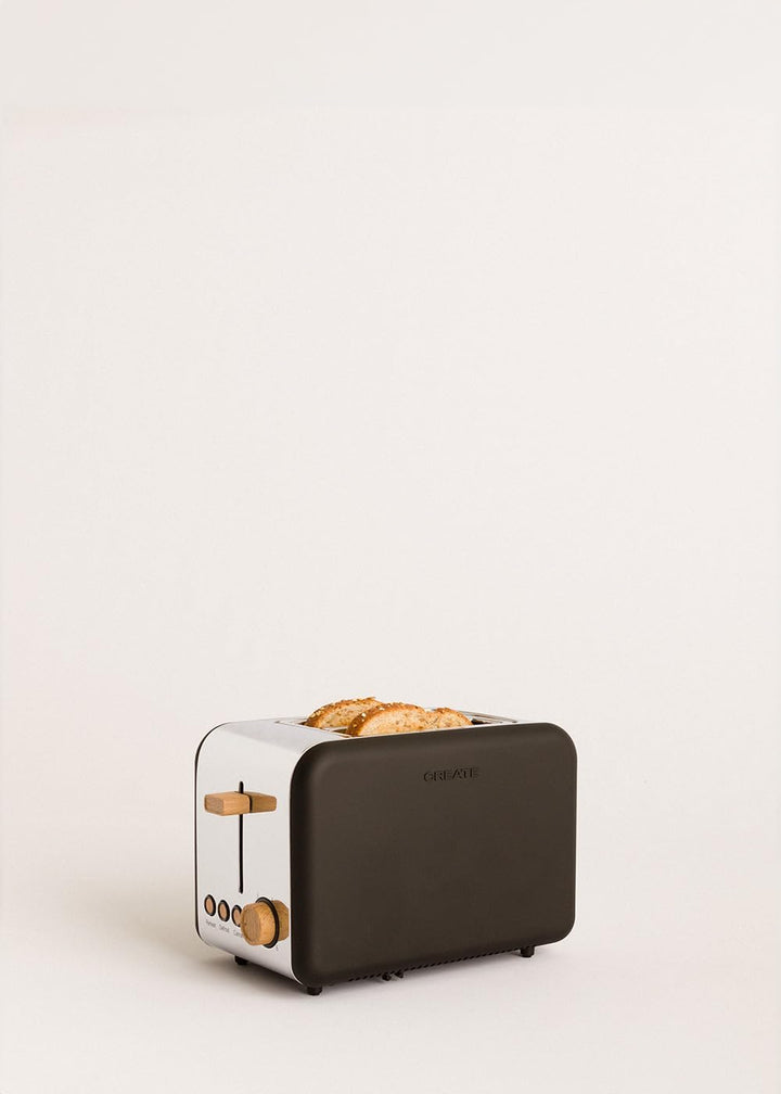 CREATE/TOAST RETRO/Toaster Schwarz / 6 Leistungsstufen, Krümelschublade, Thermostat, Auftauen, Aufwä