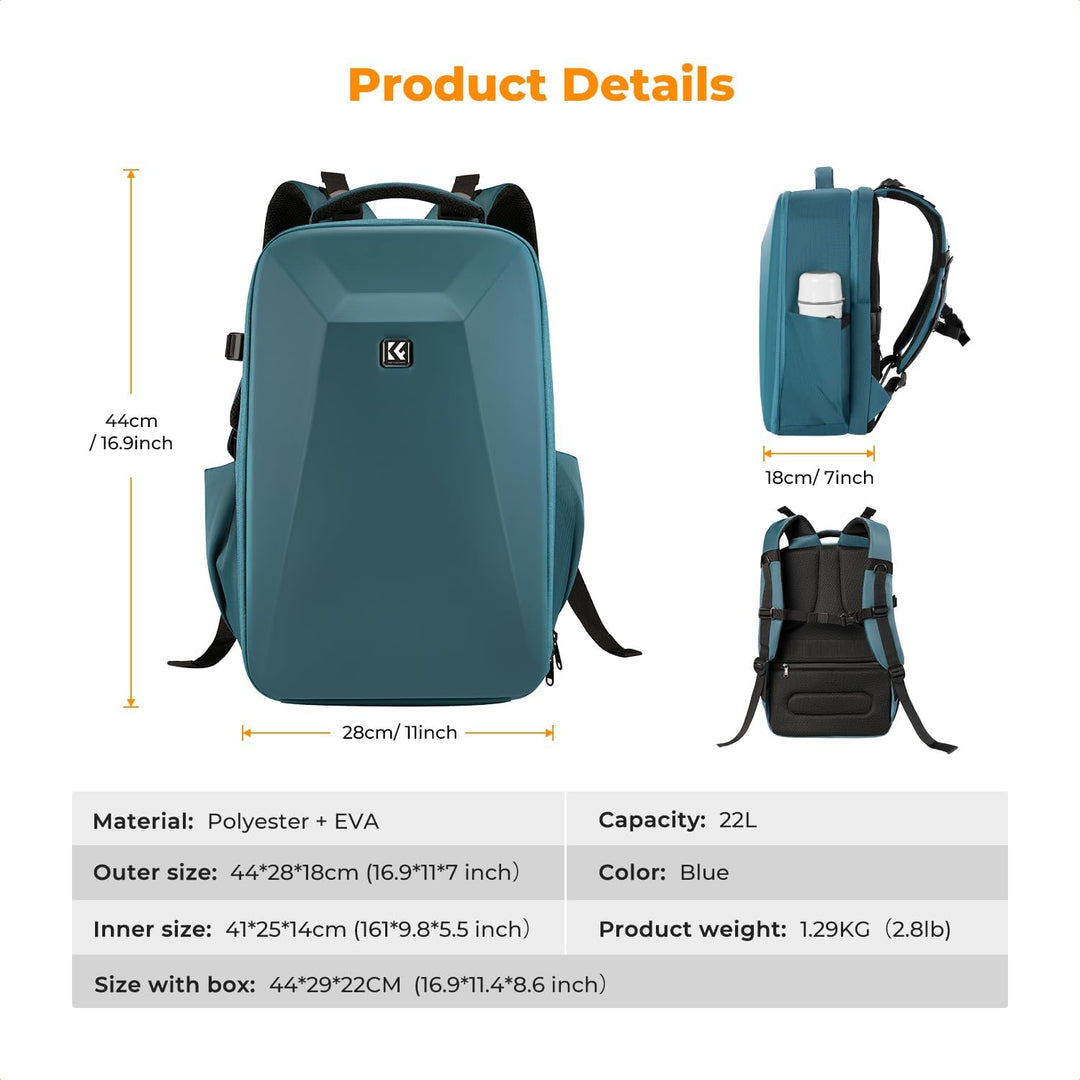 K&amp;F Concept Kamerarucksack Fotorucksack mit Hartschale Kameratasche mit 15,6-Zoll-Laptopfach und Reg