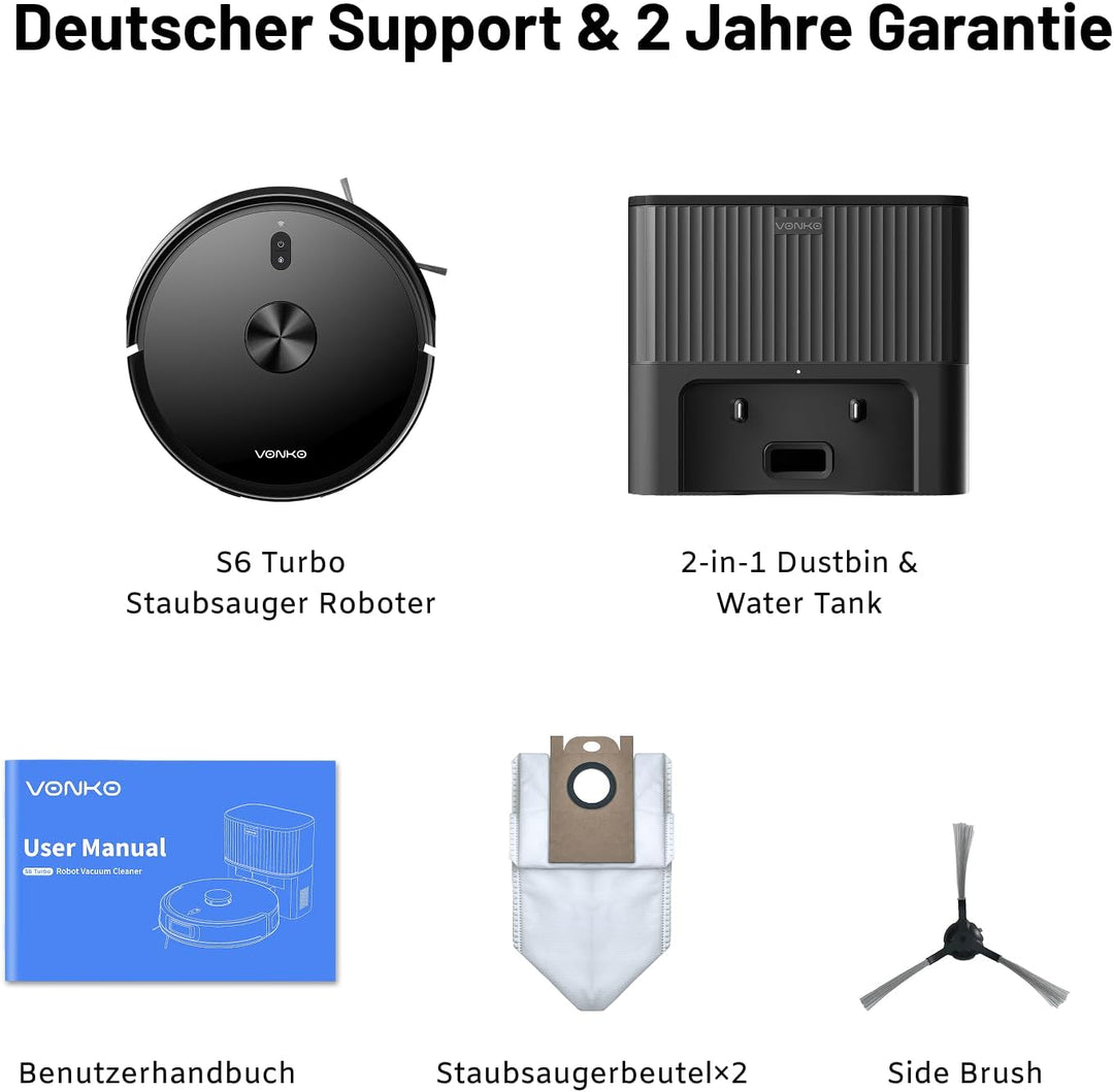 VONKO S6 Pro Saugroboter mit 8000 Pa HyperForce, selbstleerender Station (2,5 l), LiDAR 2.0 Navigati