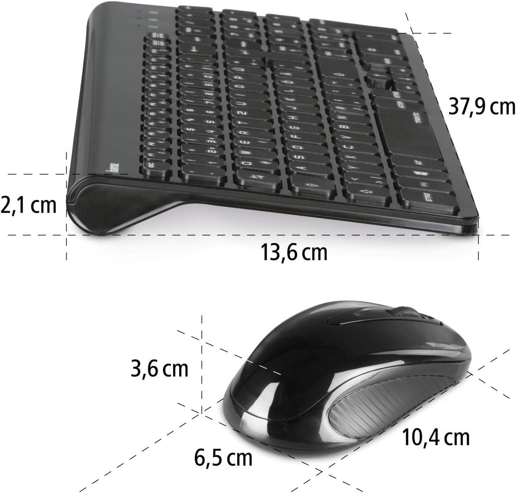 Hama Funk-Tastatur mit Maus Set kabellos (leise Computer-Tastatur mit flachen Tasten, Ziffernblock,