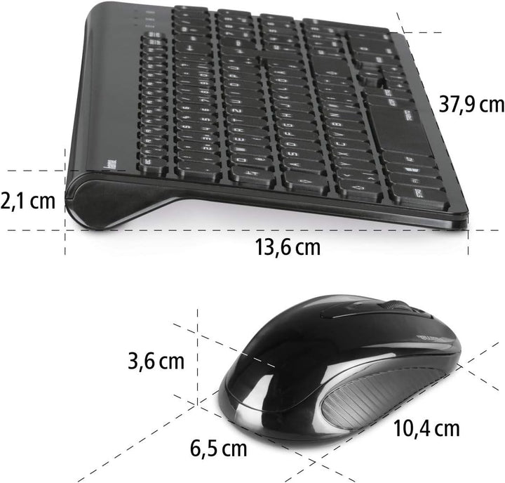 Hama Funk-Tastatur mit Maus Set kabellos (leise Computer-Tastatur mit flachen Tasten, Ziffernblock,