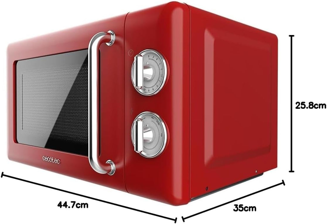 Cecotec Mechanische Mikrowelle Proclean 3010 Retro Red, 20L, 700W, 6 Stufen, Einstellen der Zeit 30
