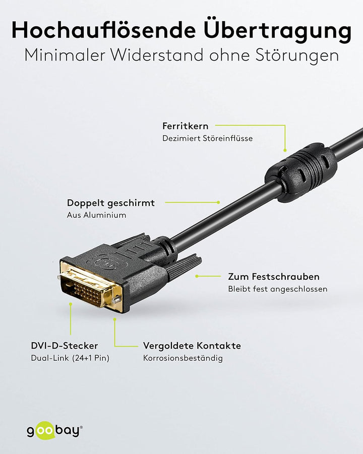 Wentronic DVI-D Kabel Dual Link (DVI-D (24+1) Stecker auf DVI-D (24+1) Stecker) 10 m