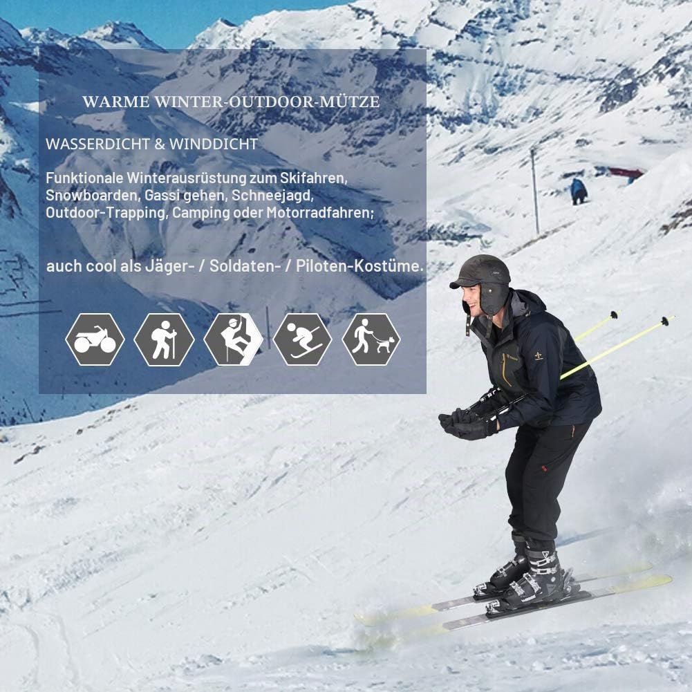 Comhats warme Trappermütze für Herren Kunstleder Hut Unisex Fliegermütze Fellmütze Erwachsenen Männe