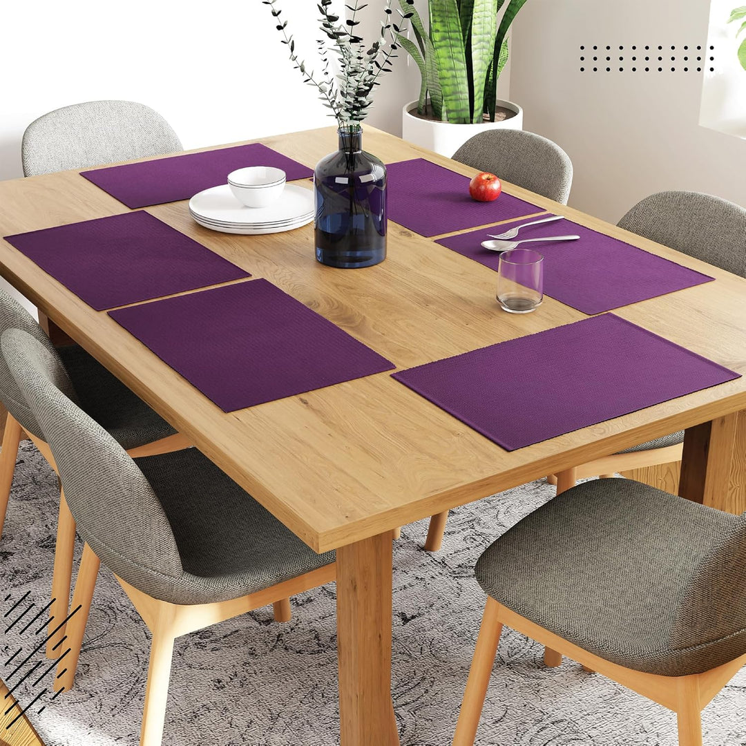 Encasa XO Platzsets Esstisch Set von 6 | Lila | Fein gerippte Baumwoll-Tischunterlage | Grösse 48x32