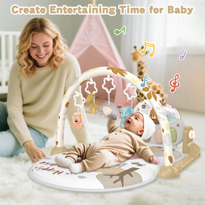 Spielbogen Baby 0-6 Monate, Spielmatte Baby mit Einstellbare Klaviermusik und Rasseln, Lauf- und Akt
