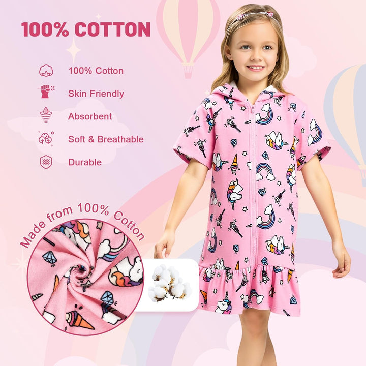 MOEMOE BABY Badeponcho Kinder mit Kapuze 100% Baumwolle Kapuzenbadetuch für Zuhause & Schwimmbad, Ki