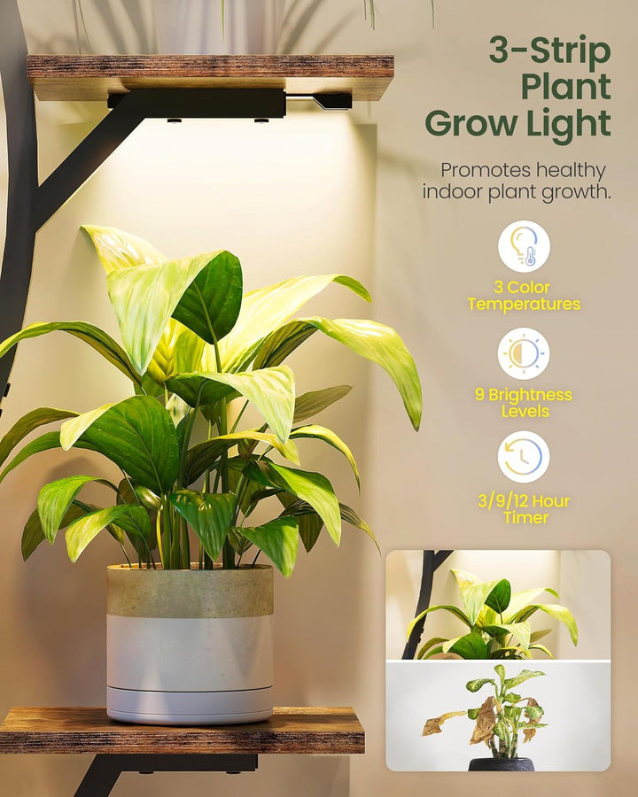 CHOEZON Blumenständer mit Pflanzenlampe, 7-stufiges Pflanzenregal aus Spanplatten, dimmbares LED Pfl