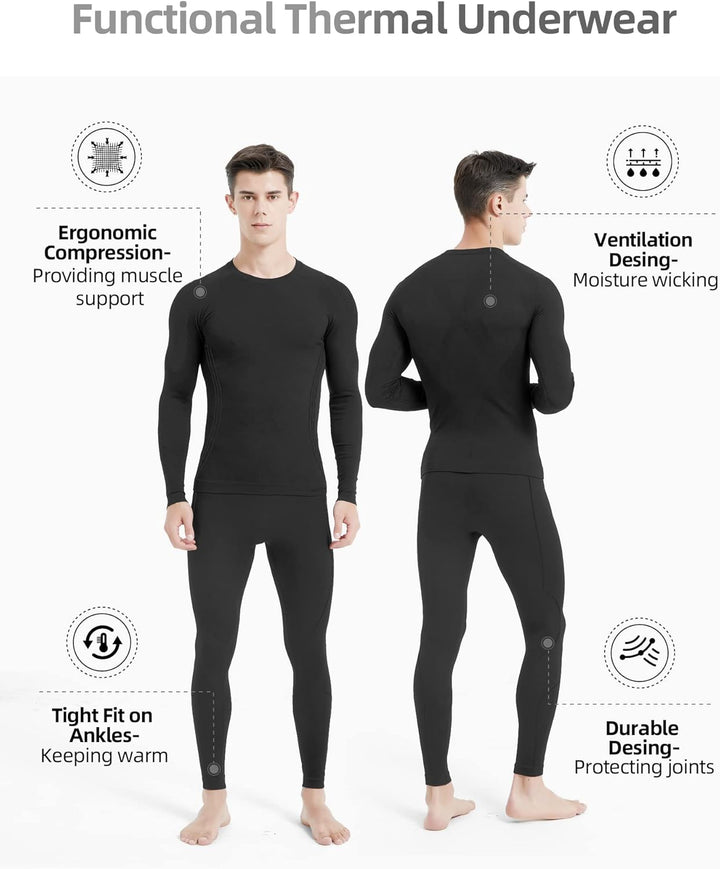 NOOYME Thermounterwäsche Herren Warm Atmungsaktiv Flexibel Skiunterwäsche Weich Thermo Unterwäsche M
