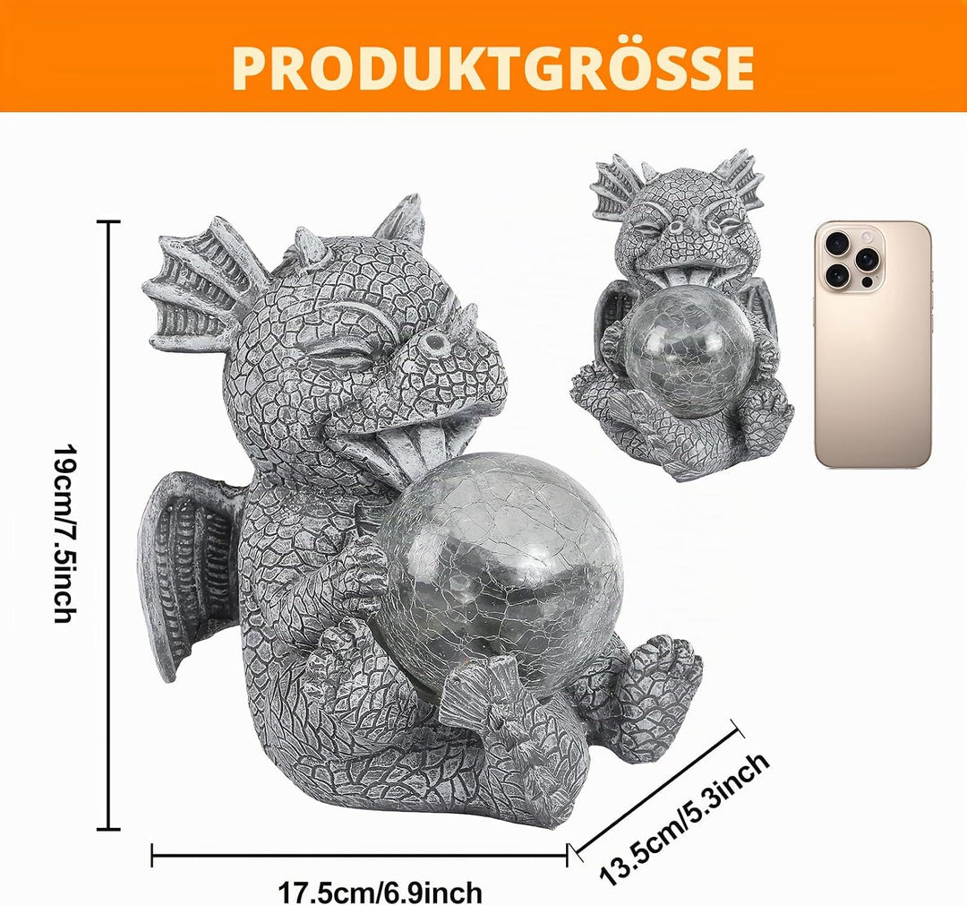 PORFOYO Drachen Figuren Gartendeko Für Draussen, Gartendrachen Figuren Deko Rundes Licht, Garten Dek