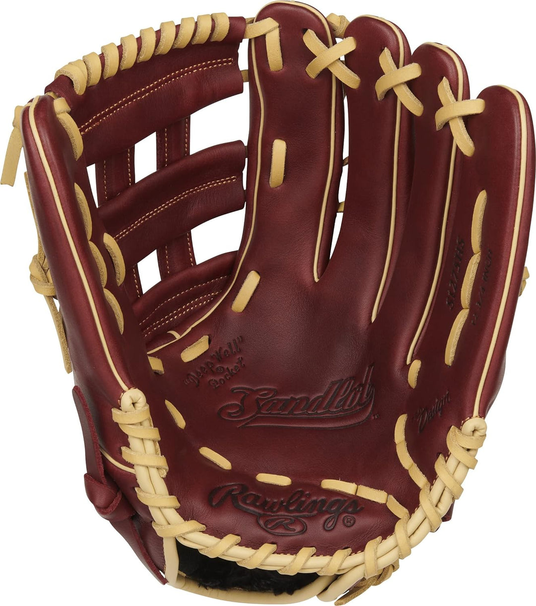 Rawlings Sandlot Baseball-Handschuh-Serie Rechte Hand Wurf Outfield 32,4 cm – Pro H Web – Burgunderr
