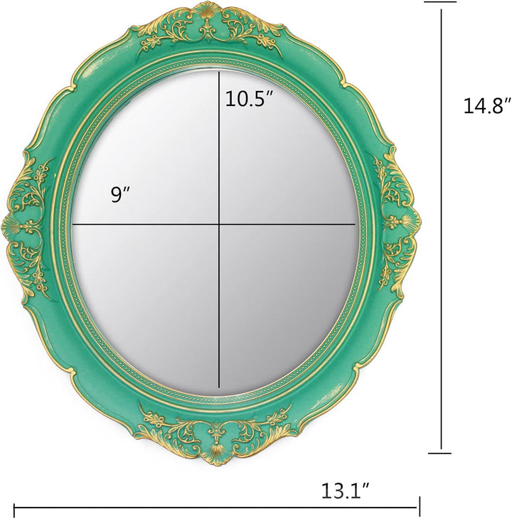 Dekospiegel Vintage Spiegel Hängespiegel 37,6 x 33,3 cm oval Spiegel grün, Grün