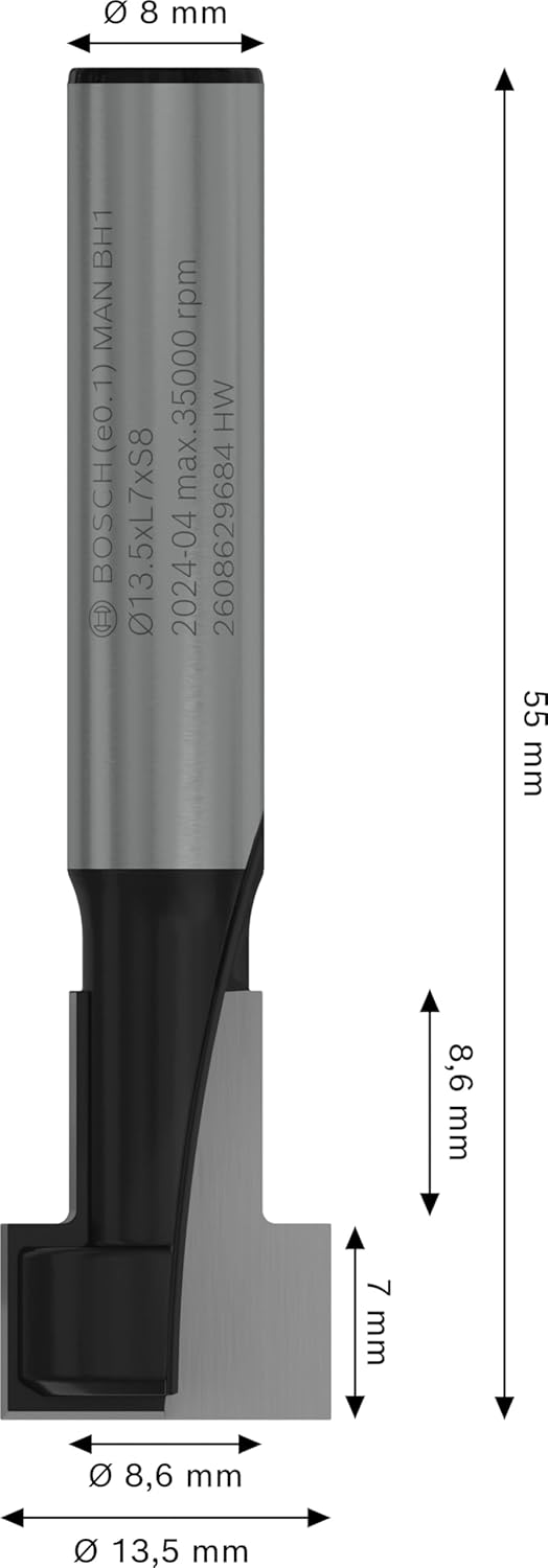 Bosch 1x PRO T-Nutfräser (für Weichholz, Hartholz, Ø 8,6 mm, Professional Zubehör Handfräse, Trim Ro