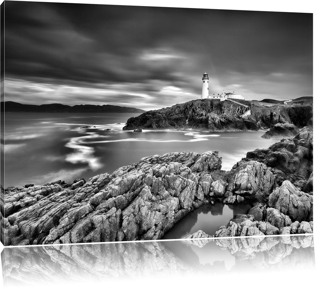 Pixxprint Leuchtturm im Meer / 100x70cm Leinwandbild bespannt auf Holzrahmen/Wandbild Kunstdruck Dek