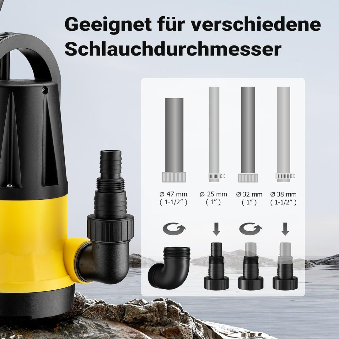 Wiltec Tauchpumpe mit Sensor 900 W, Tiefbrunnenpumpe mit 2 Modi, leistungsstarke Wasserpumpe 15000 l