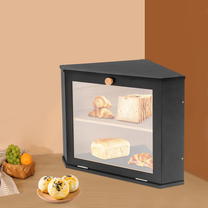 Doppelschichtige Brotkasten Dreieckiges Design für die Küchenarbeitsplatte, Bambus Brotbox mit magne