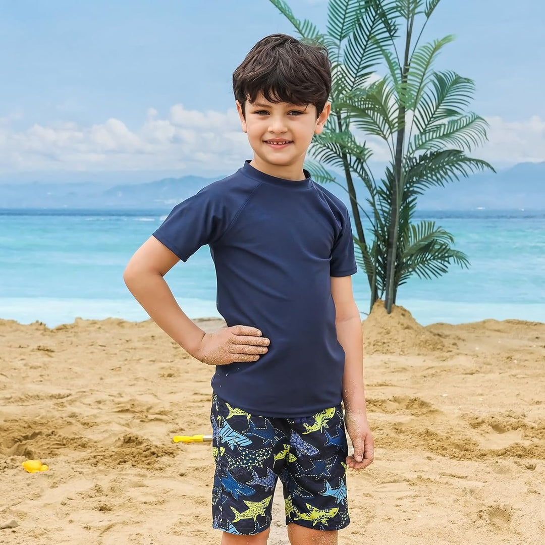 TIZAX 2 Stück Kinder UV Shirt Kurzarm Jungen Badeshirt Schwimmshirt Schnelltrocknend UPF 50+ Sonnens