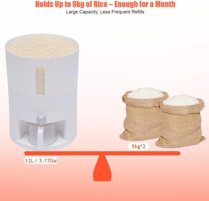 EurHomePlus Reisspender 6kg/10kg Food Storage Box Reisvorratsbehälter, Messbecher mit Skala, Luftdic