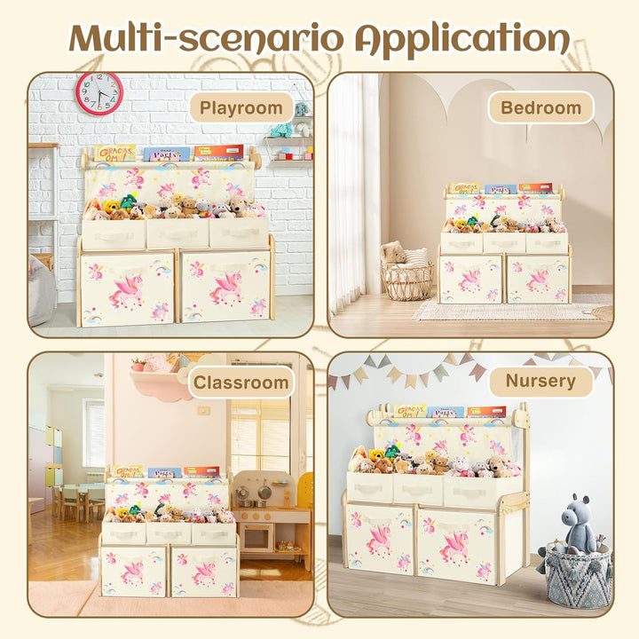 Kinderregal, Spielzeugregal, Bücherregal Kinder mit 5 Aufbewahrungsboxen 1 Hängefächern,3 Ebenen Kin