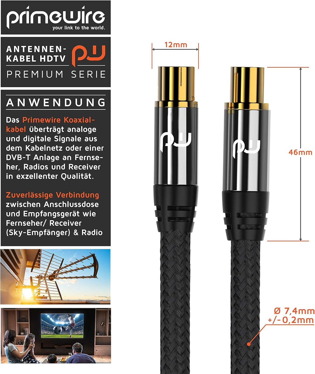 CSL - 5m HDTV Antennenkabel mit Braiding 8k 4k HDTV - Antennenstecker zu Antennenkupplung - 135 Db 7