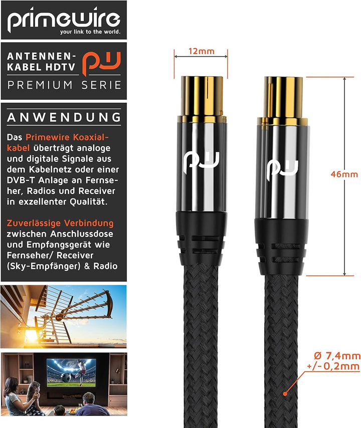 CSL - 5m HDTV Antennenkabel mit Braiding 8k 4k HDTV - Antennenstecker zu Antennenkupplung - 135 Db 7