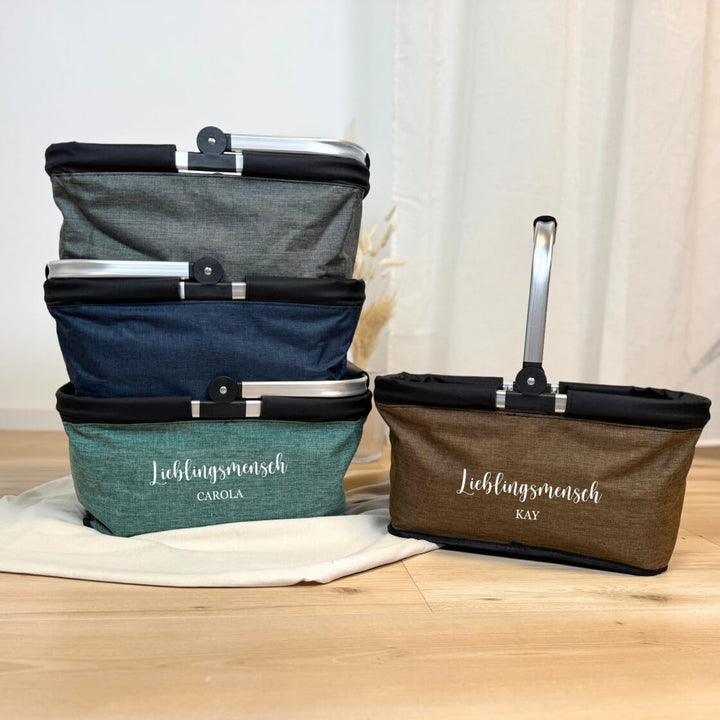 Einkaufskorb Lieblingsmensch personalisiert, Tragekorb mit Alurahmen faltbar, Personalisiertes Gesch