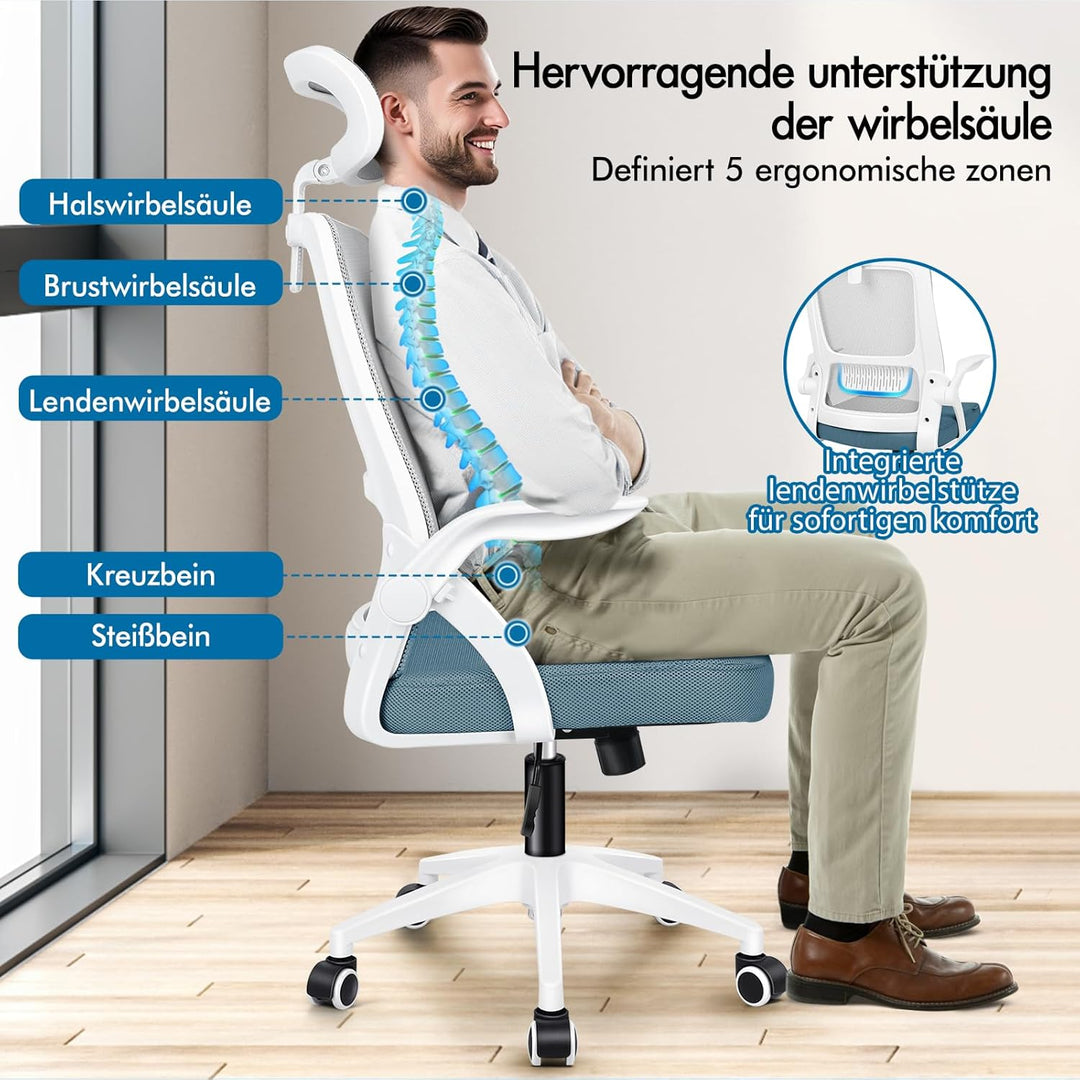 ALFORDSON Bürostuhl, Sessel mit Kopfstütze, Computer-Schreibtischstuhl mit Lordosenstütze, Drehstuhl