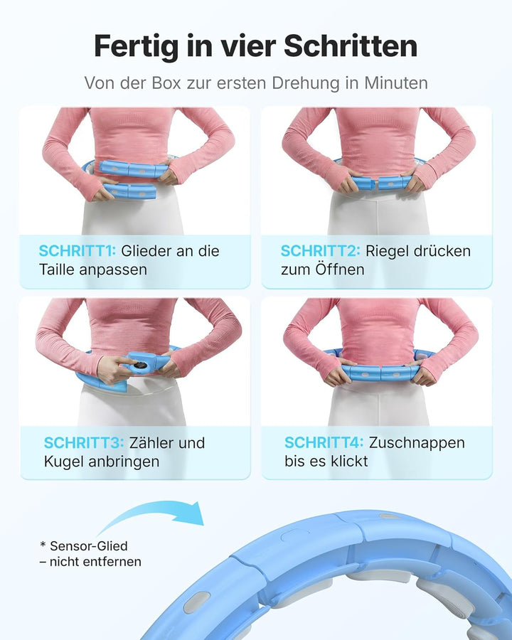 MERACH Hula-Hoop-Reifen für Erwachsene mit Kalorienzähler & Gewichtskugeln, Geräuscharm Fitness-Hula