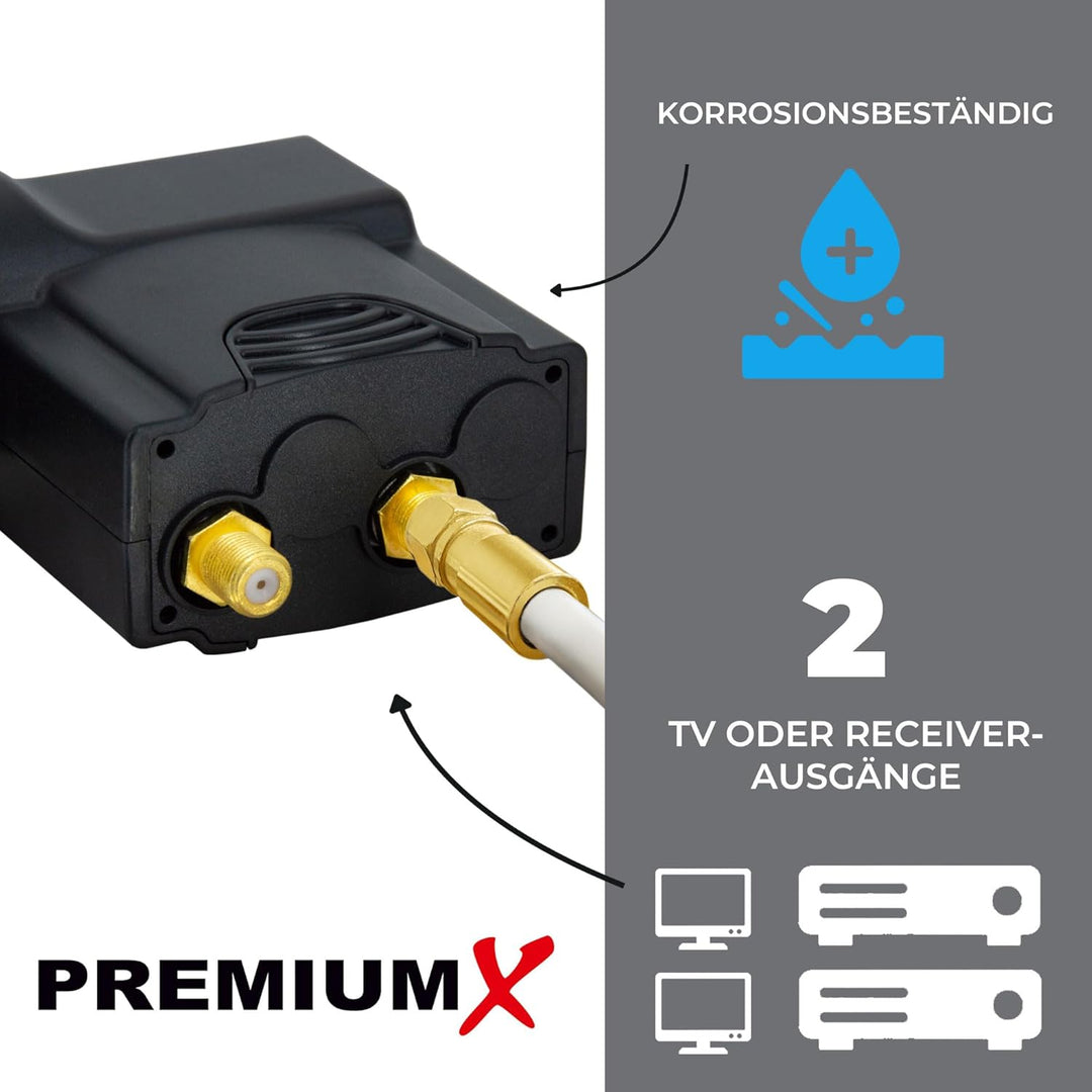 Premium X Deluxe Twin LNB - Signalumsetzer für 2 Teilnehmer mit digitalem SAT-Empfang in HD, UHD &amp; 4