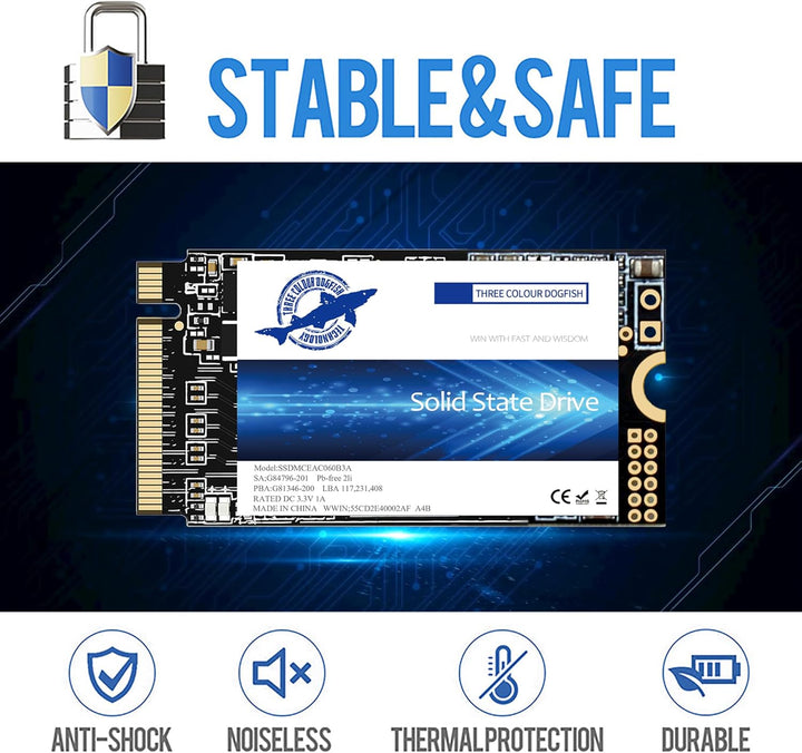 Dogfish M.2 2242 SSD 512 GB NVMe PCIe Gen3 x 4 Internes Solid State Drive, 3D NAND TLC, Gaming SSD,