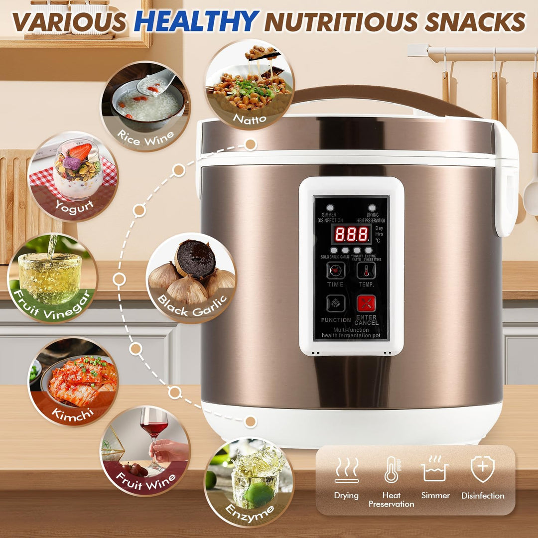 Moongiantgo 7.5L Schwarzer Knoblauchfermenter, Automatische Steuerung Knoblauchtopf Natto, Joghurt,