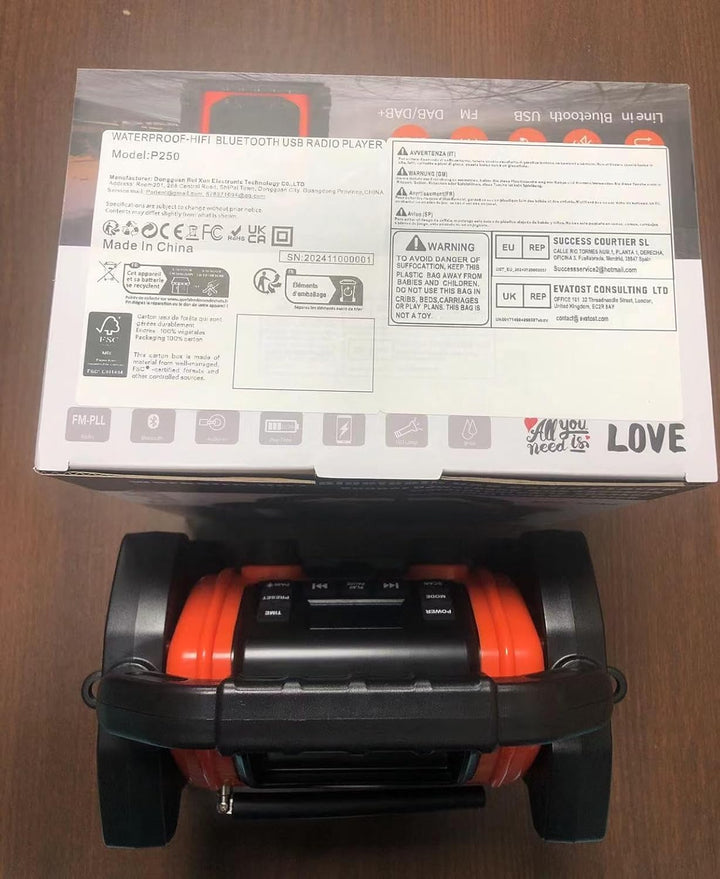 Jobsite Radio Bluetooth Speaker, 30W IPX 66 wasserdichter FM-Rundfunkuhr mit LED-Lichtern, Anti-Koll