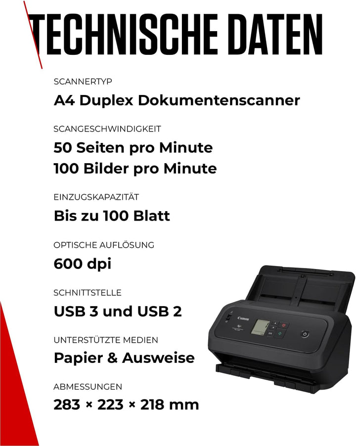 Canon imageFORMULA DR-C350 A4 Dokumentenscanner – Kompaktes Design & erweiterte Bildverarbeitung für