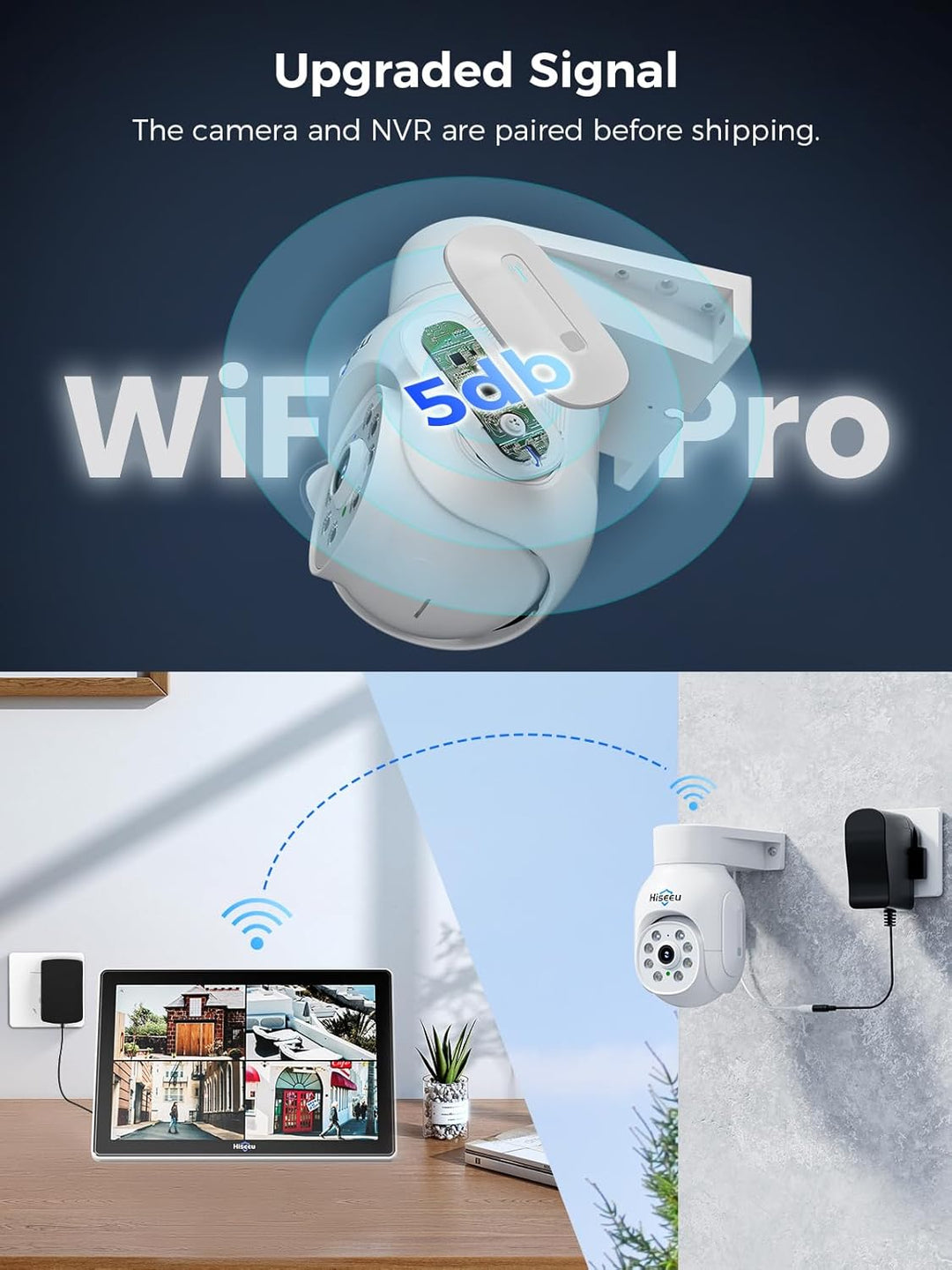 【5MP+PTZ】 Hiseeu Überwachungskamera Set Aussen WLAN mit 10''Monitor 10CH Wireless NVR,4 Pcs 5MP PTZ