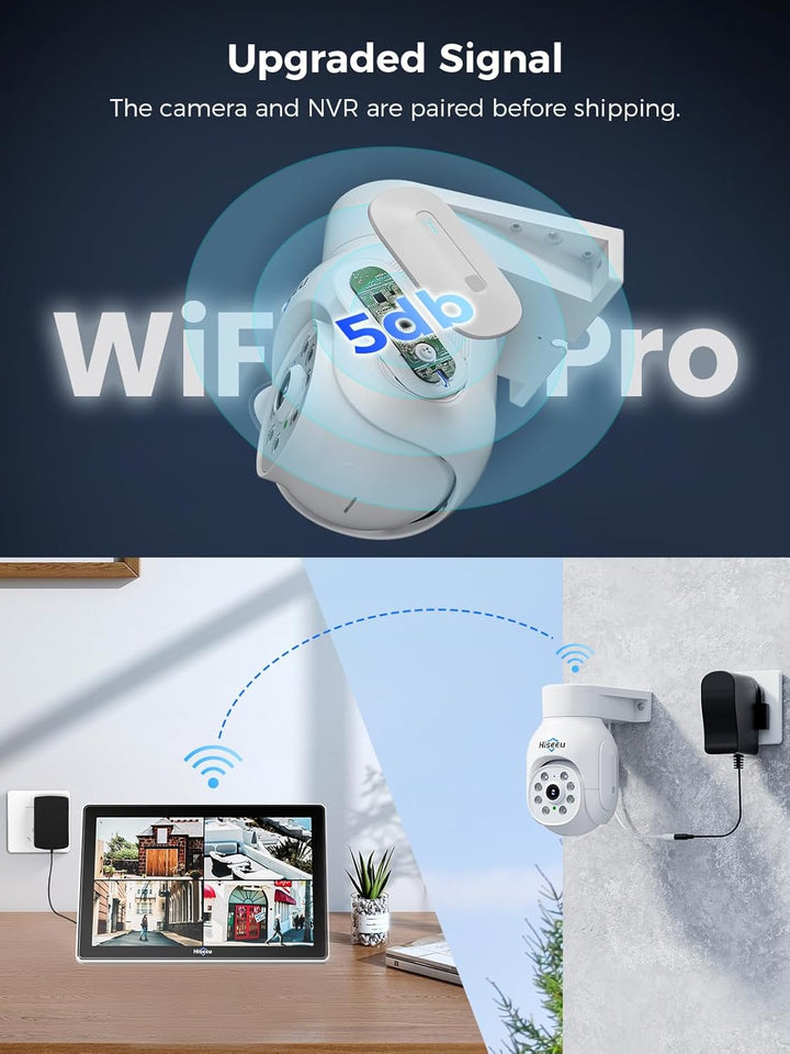 【5MP+PTZ】 Hiseeu Überwachungskamera Set Aussen WLAN mit 10''Monitor 10CH Wireless NVR,4 Pcs 5MP PTZ
