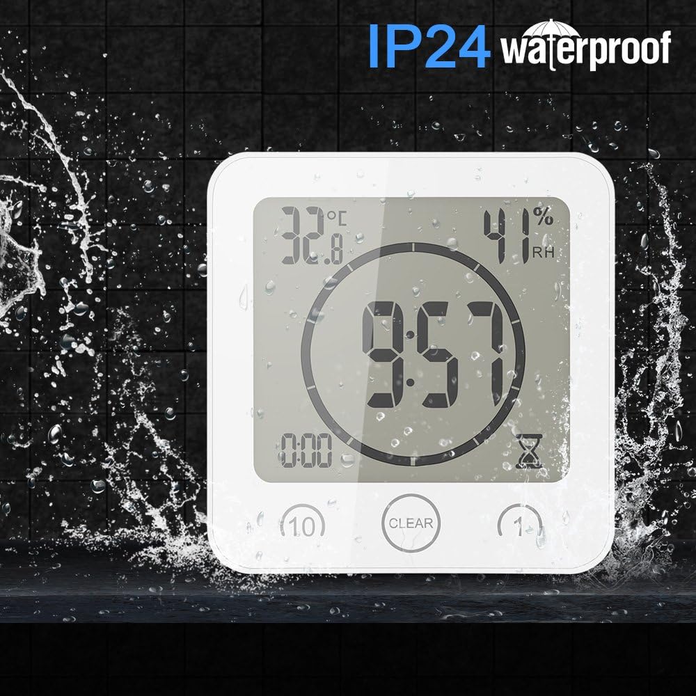 AOZBZ Duschwanduhr, Digitaler Küchentimer mit Alarm, Wasserdicht Touchscreen Timer, Temperatur Luftf