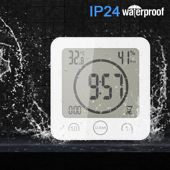 AOZBZ Duschwanduhr, Digitaler Küchentimer mit Alarm, Wasserdicht Touchscreen Timer, Temperatur Luftf