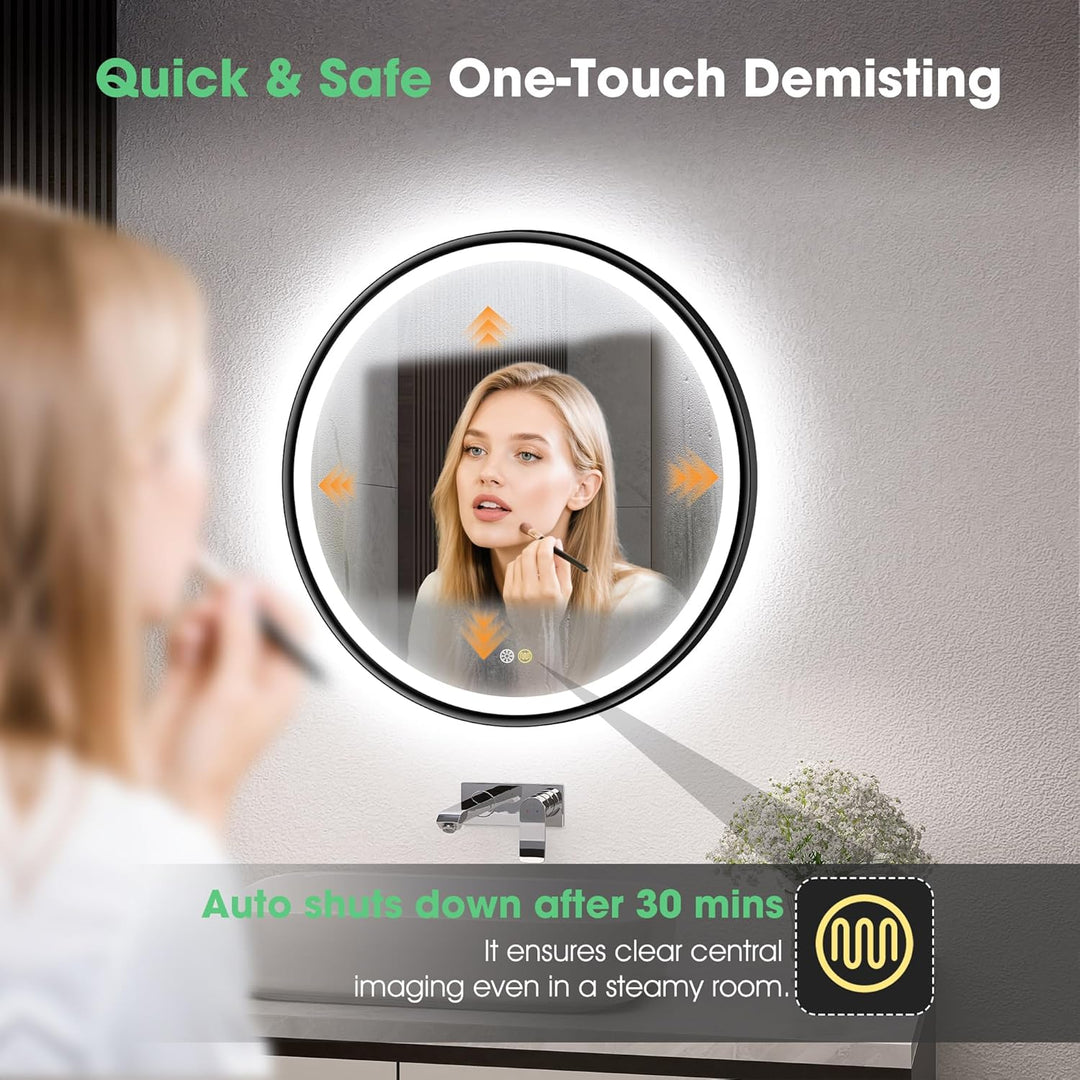 S'bagno Badspiegel mit Beleuchtung 60cm, Spiegel Rund mit Beleuchtung mit Aluminiumrahmen, Entfoggen