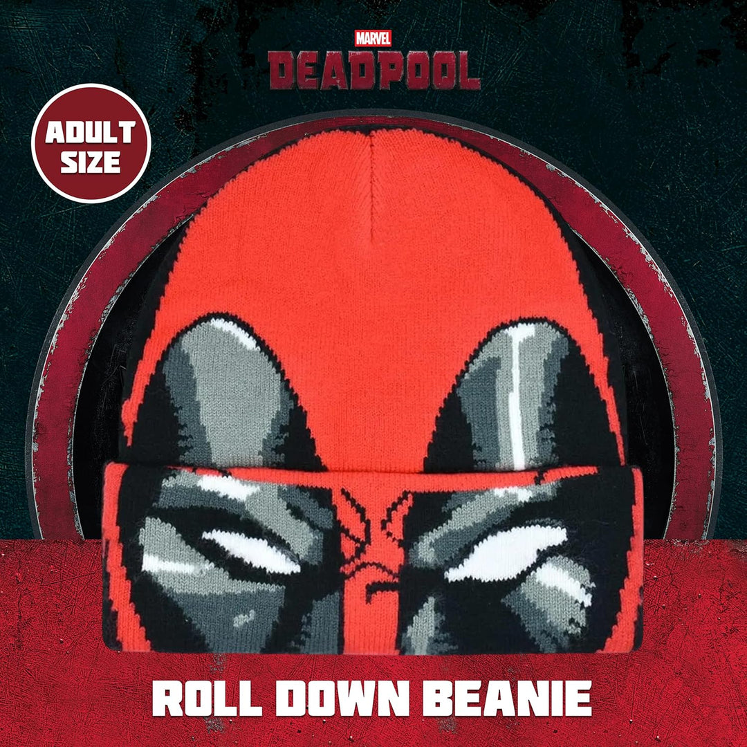 Concept One Unisex Marvel Deadpool Roll Down Cuff Beanie-Mütze, rot/schwarz, Einheitsgrösse